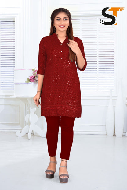Sequence Work Salas Rayon Short Kurtis