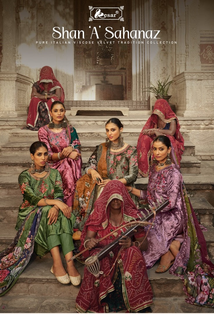 Shan A Sahanaz Kesar Viscose Velvet Suits