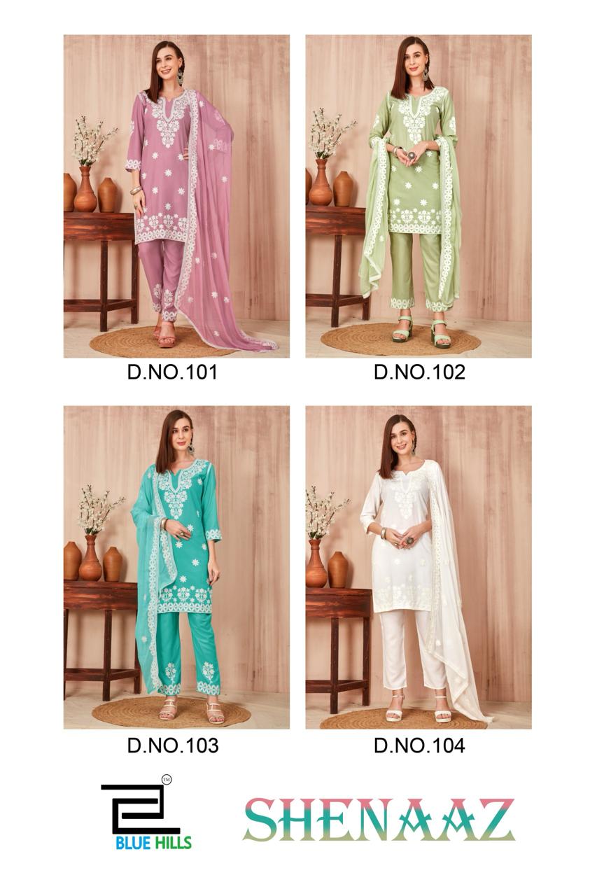 Shenaaz Blue Hills Rayon 14Kg Readymade Pant Style Suits