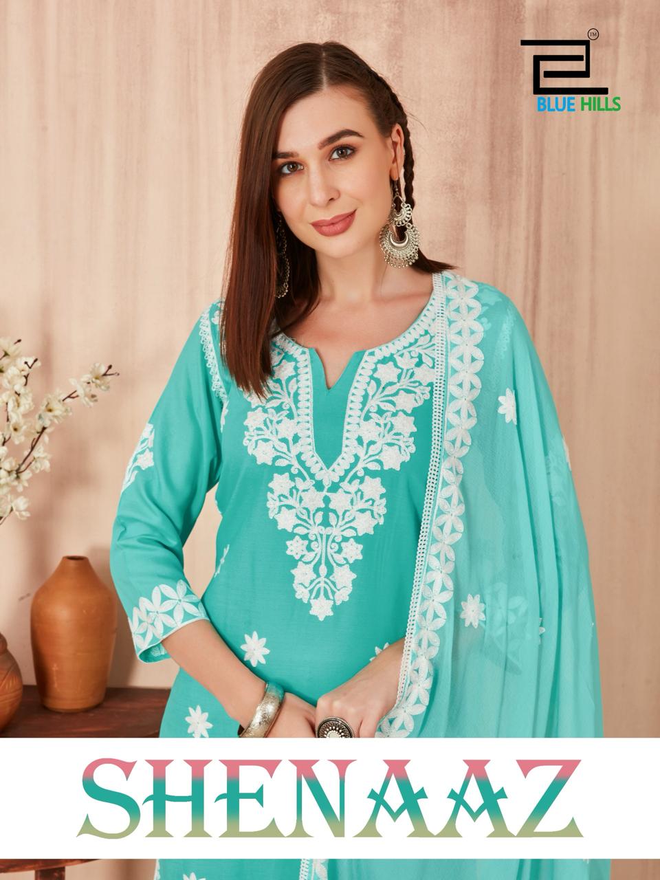 Shenaaz Blue Hills Rayon 14Kg Readymade Pant Style Suits