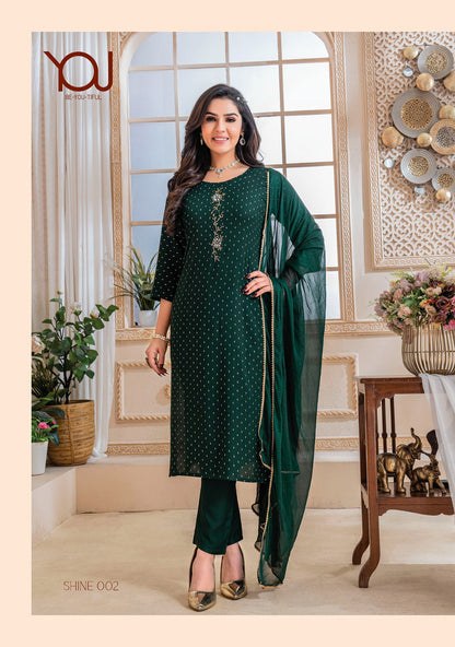 Shine Wanna Rayon Butti Readymade Pant Style Suits