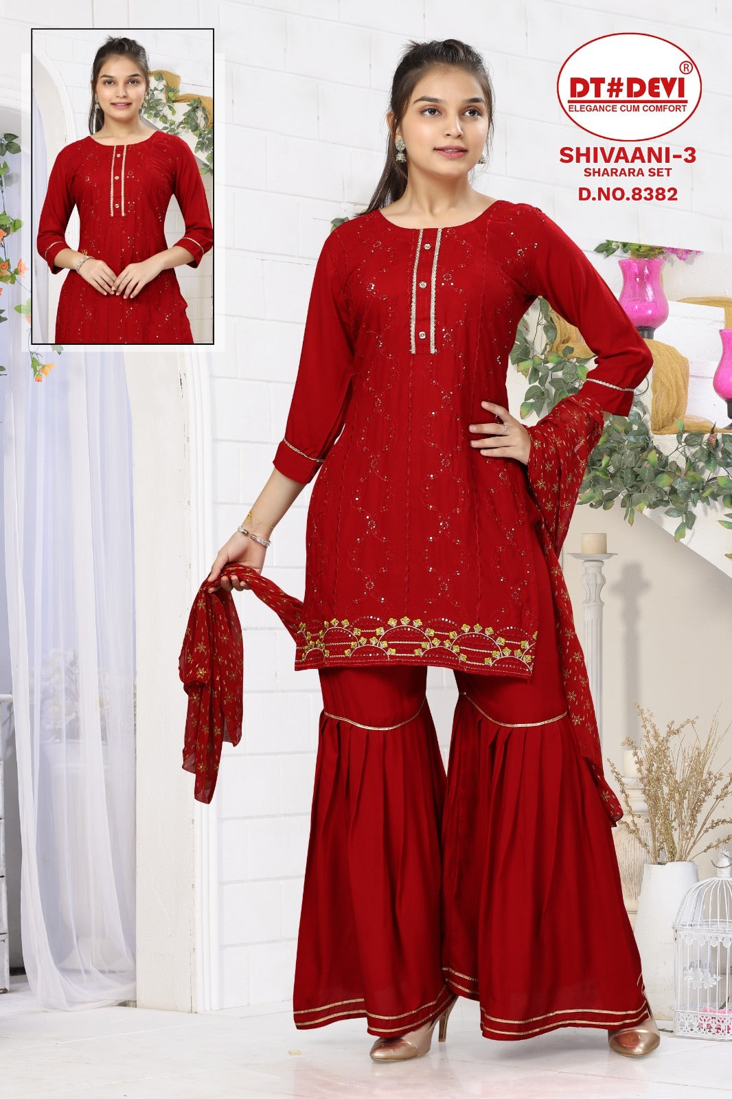Shivaani-3-8382 Dt Devi Rayon Readymade Sharara Suits