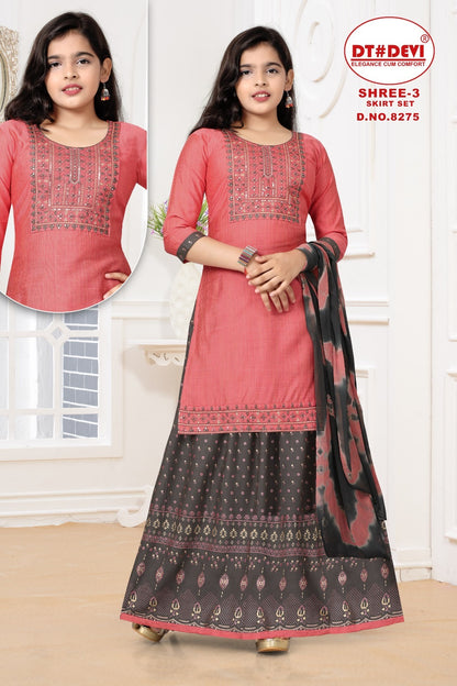 Shree Vol 3- 8275 Dt Devi Silk Girls Readymade Skirt Style Suits