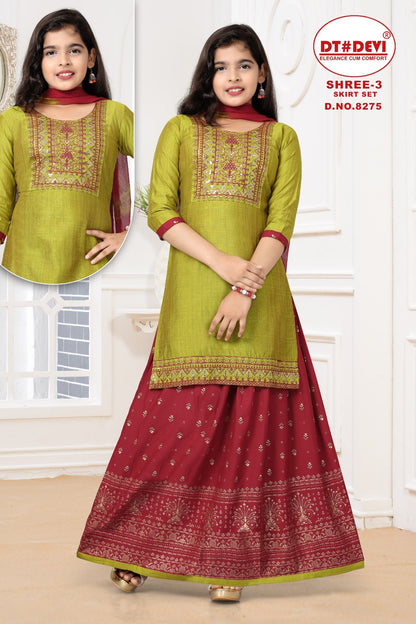 Shree Vol 3- 8275 Dt Devi Silk Girls Readymade Skirt Style Suits