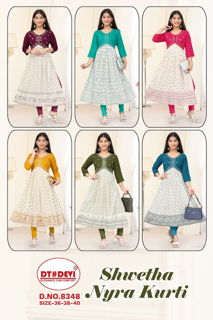 Shwetha-8348 Dt Devi Rayon Girls Anarkali Kurti