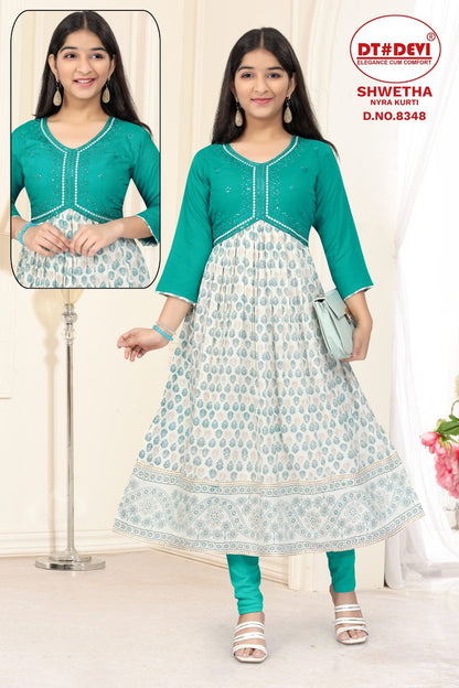 Shwetha-8348 Dt Devi Rayon Girls Anarkali Kurti