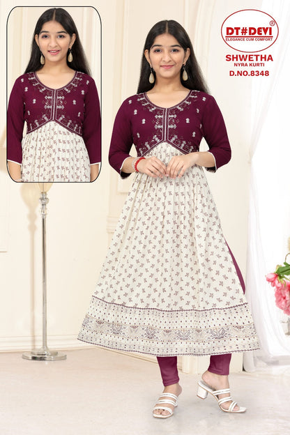 Shwetha-8348 Dt Devi Rayon Girls Anarkali Kurti