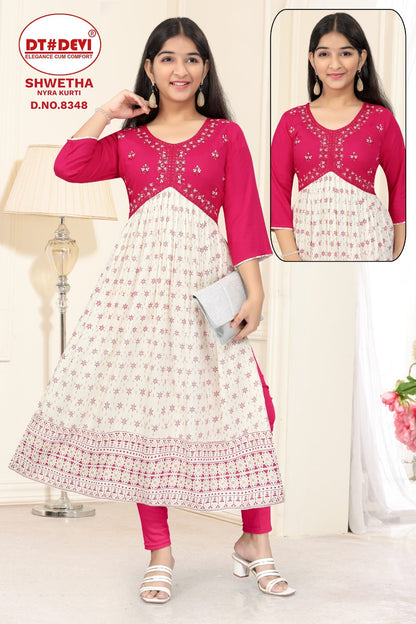 Shwetha-8348 Dt Devi Rayon Girls Anarkali Kurti