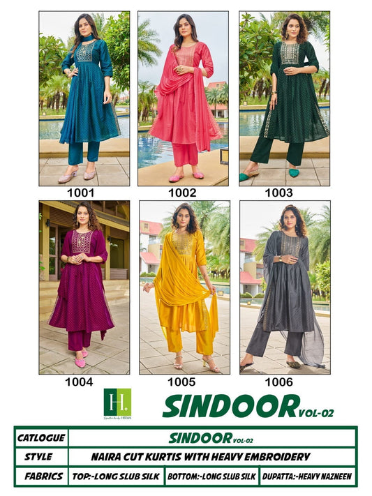 Sindoor Vol 2 H Dot Silk Slub Readymade Pant Style Suits