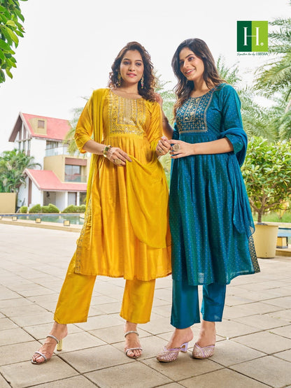 Sindoor Vol 2 H Dot Silk Slub Readymade Pant Style Suits