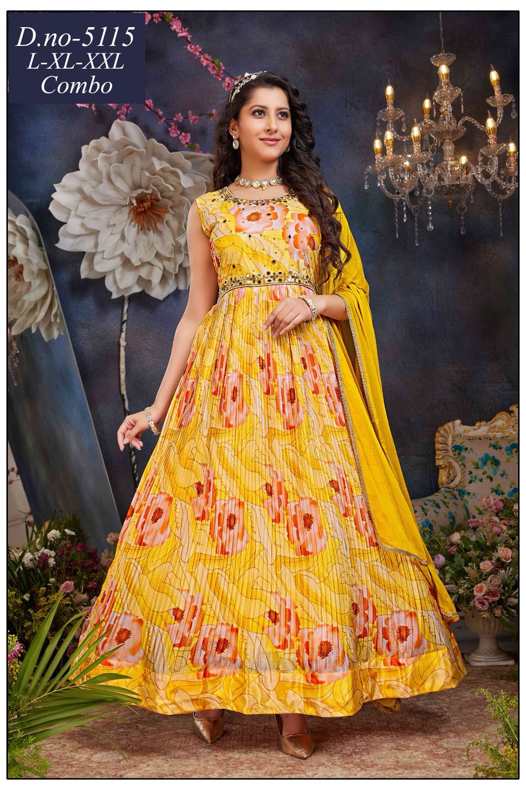 Single Colour Kalyan Chinon Readymade Anarkali Suits