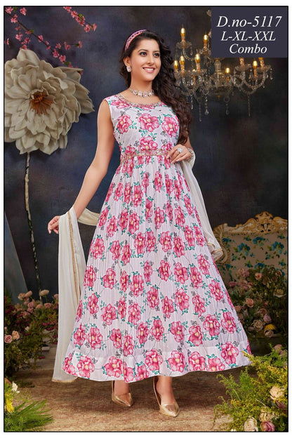 Single Colour Kalyan Chinon Readymade Anarkali Suits