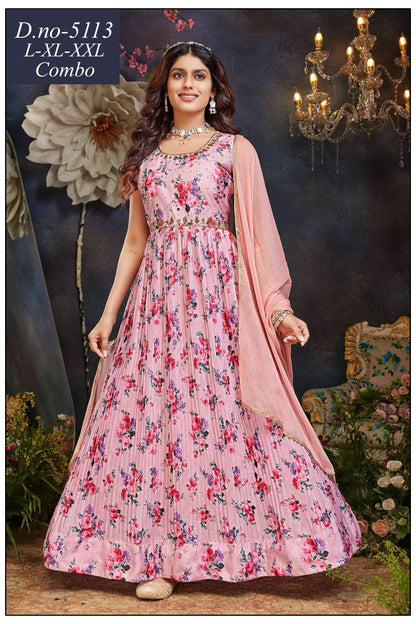 Single Colour Kalyan Chinon Readymade Anarkali Suits
