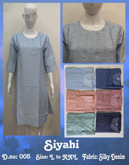 Siyahi-A Zoya Silky Knee Length Kurtis