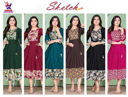 Sketch Mlm Kalash Lifestyle Rayon 14Kg Anarkali Kurtis