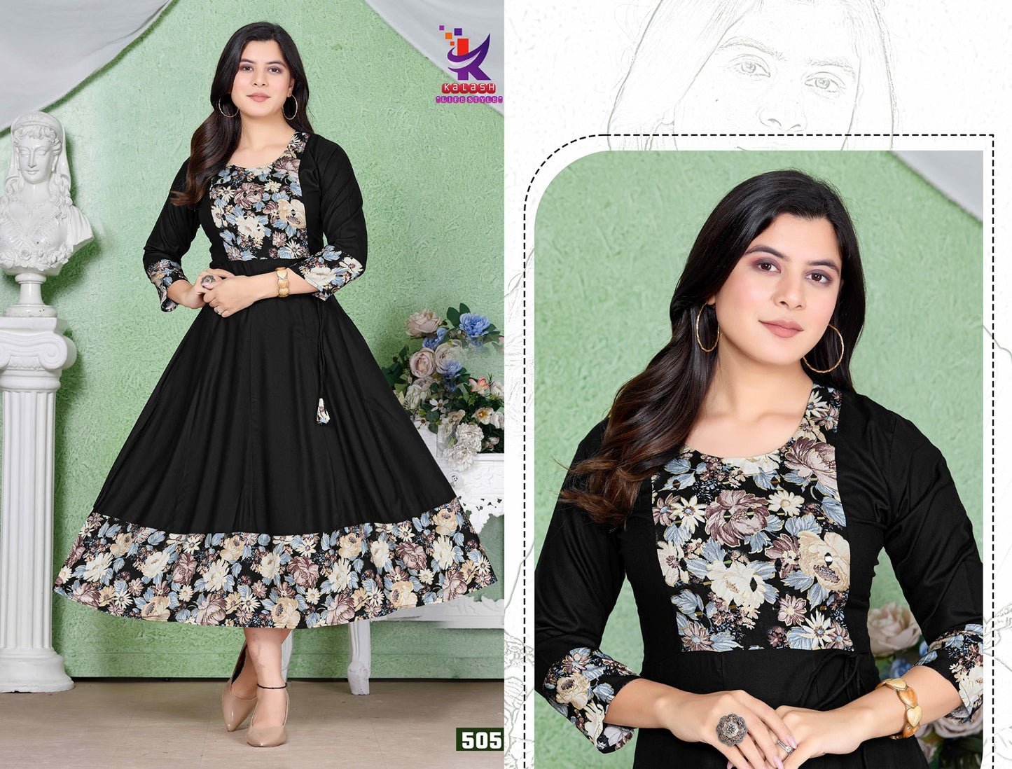 Sketch Mlm Kalash Lifestyle Rayon 14Kg Anarkali Kurtis