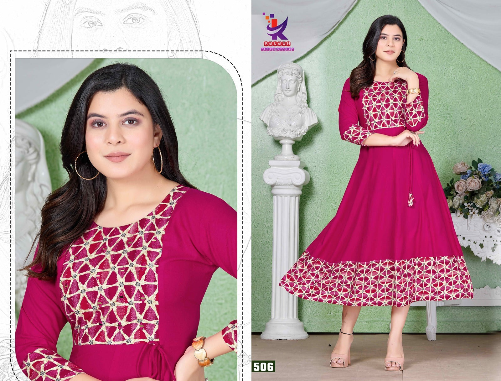 Sketch Mlm Kalash Lifestyle Rayon 14Kg Anarkali Kurtis