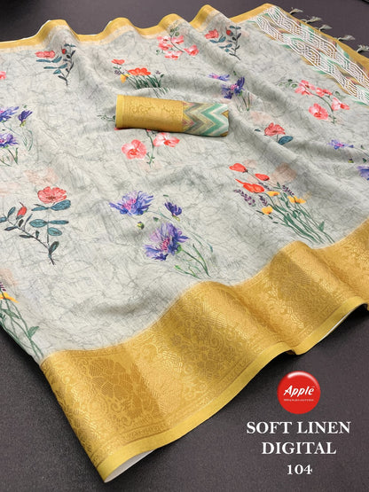 Soft Linen Digital Apple Sarees