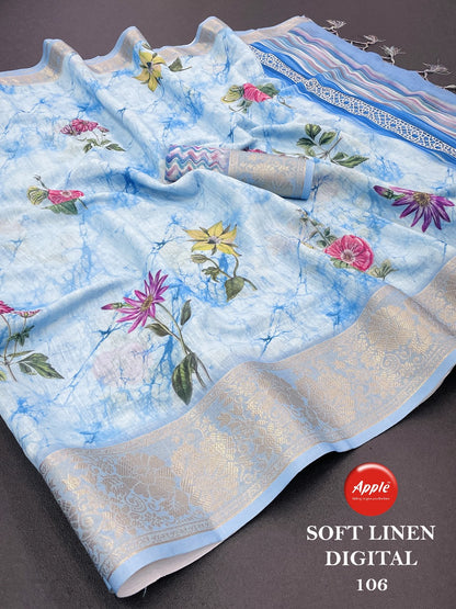Soft Linen Digital Apple Sarees