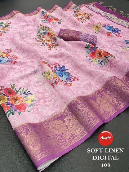 Soft Linen Digital Apple Sarees