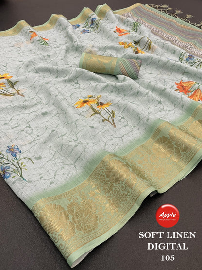 Soft Linen Digital Apple Sarees