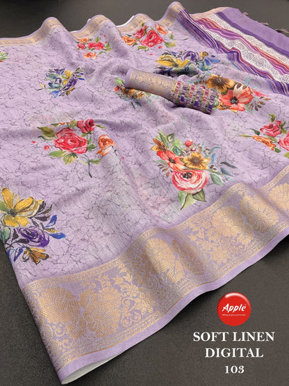 Soft Linen Digital Apple Sarees