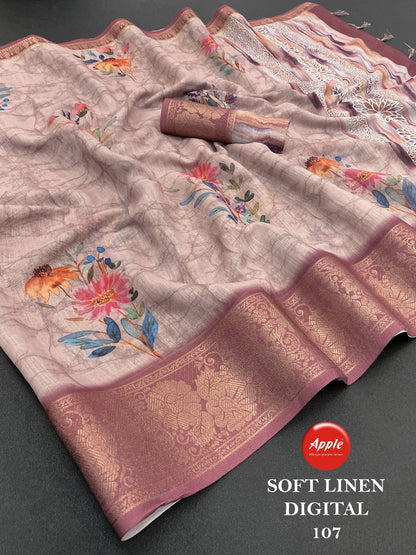 Soft Linen Digital Apple Sarees