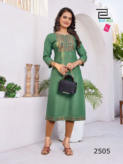 Solid Vol 25 Blue Hills Rayon 14Kg Knee Length Kurtis