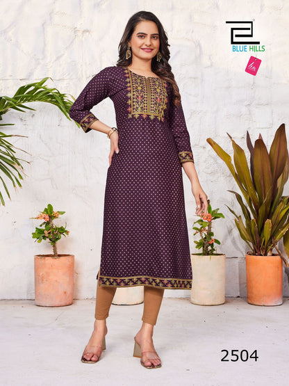 Solid Vol 25 Blue Hills Rayon 14Kg Knee Length Kurtis