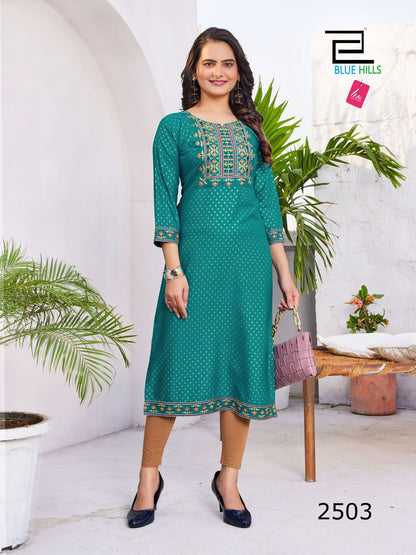 Solid Vol 25 Blue Hills Rayon 14Kg Knee Length Kurtis