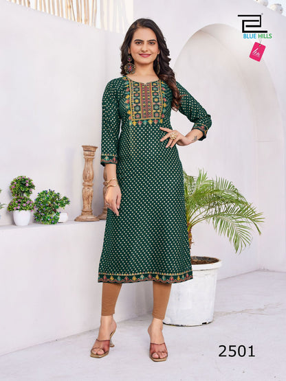 Solid Vol 25 Blue Hills Rayon 14Kg Knee Length Kurtis