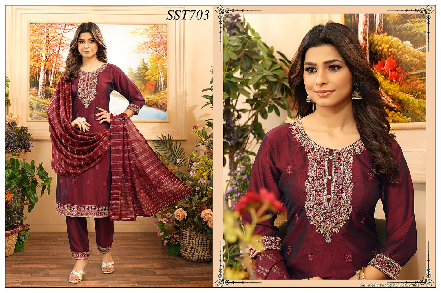 Sst-703 Faith Lady Silk Readymade Pant Style Suits