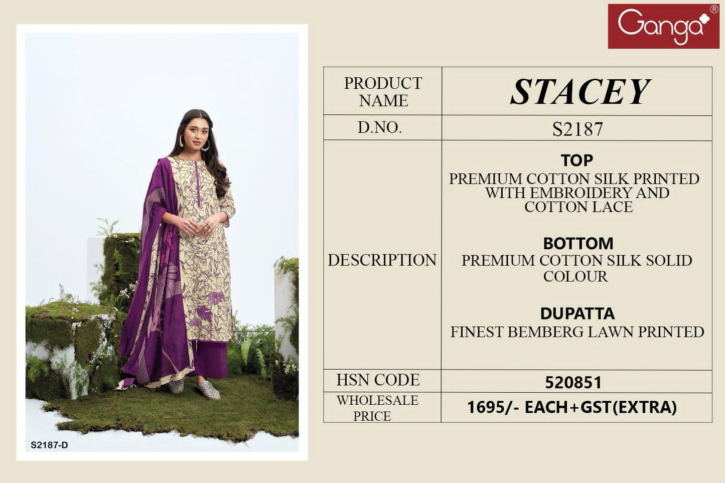 Stacey 2187 Ganga Cotton Silk Plazzo Style Suits