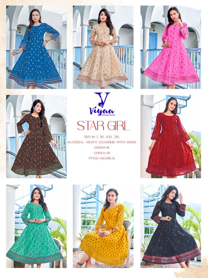 Star Girl Viyaa Chanderi Modal Anarkali Kurtis
