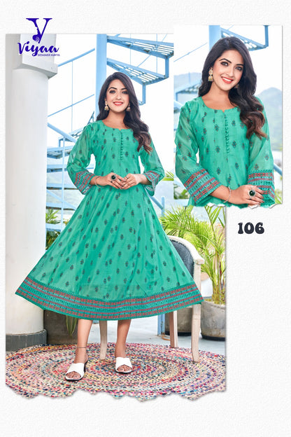 Star Girl Viyaa Chanderi Modal Anarkali Kurtis