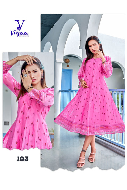 Star Girl Viyaa Chanderi Modal Anarkali Kurtis