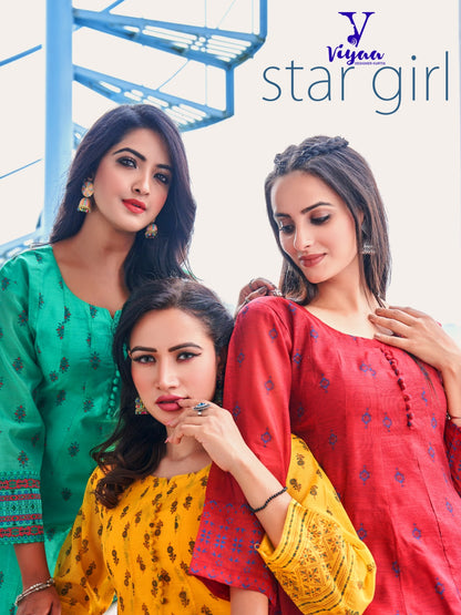 Star Girl Viyaa Chanderi Modal Anarkali Kurtis