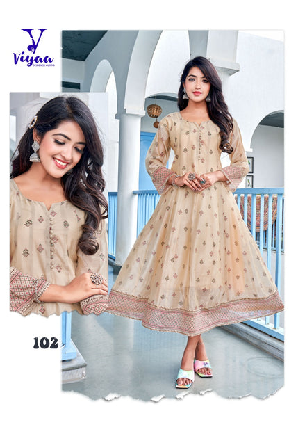 Star Girl Viyaa Chanderi Modal Anarkali Kurtis