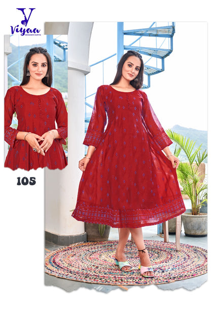 Star Girl Viyaa Chanderi Modal Anarkali Kurtis