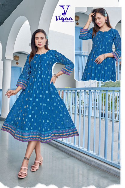 Star Girl Viyaa Chanderi Modal Anarkali Kurtis