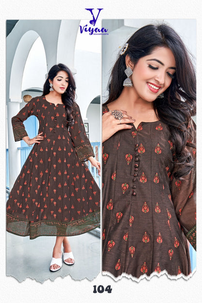 Star Girl Viyaa Chanderi Modal Anarkali Kurtis