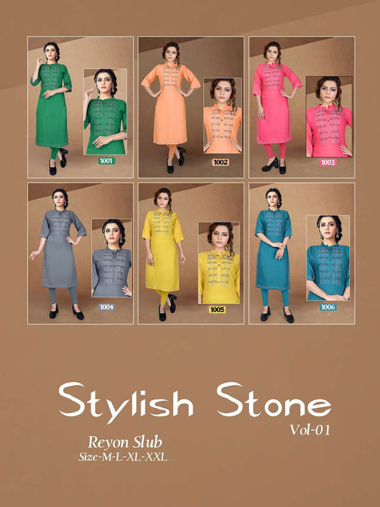 Stylish Stone Vol 1 Kavinay Rayon Slub Knee Length Kurtis