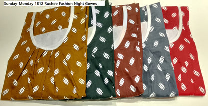 Sunday-Monday 1812 Ruchee Fashion Cotton Night Gowns