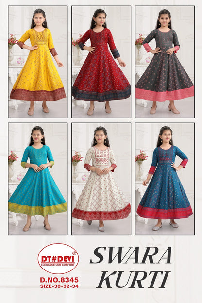 Swara-8345 Dt Devi Reyon Girls Anarkali Kurti