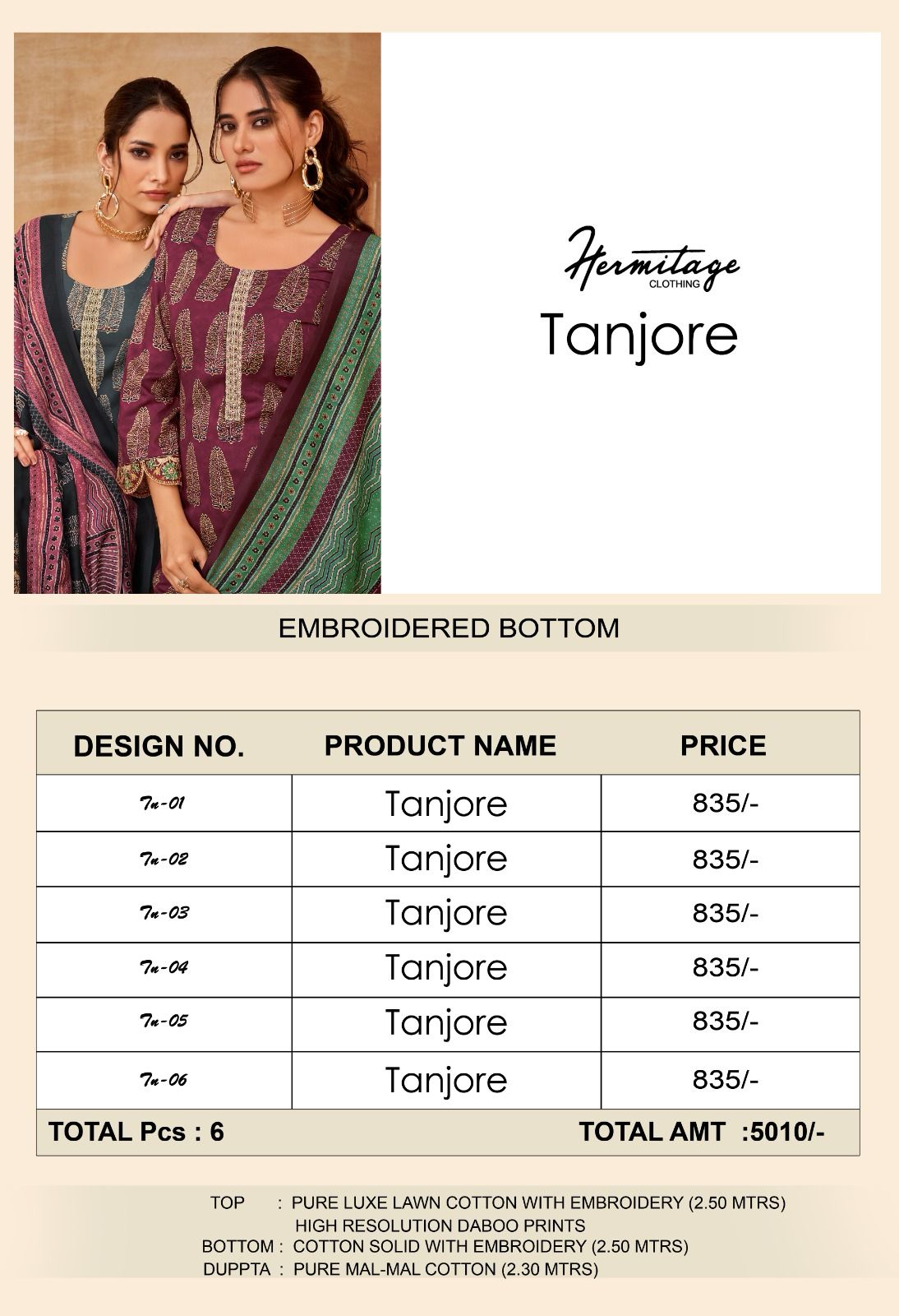 Tanjore Hermitage Clothing Cotton Pant Style Suits