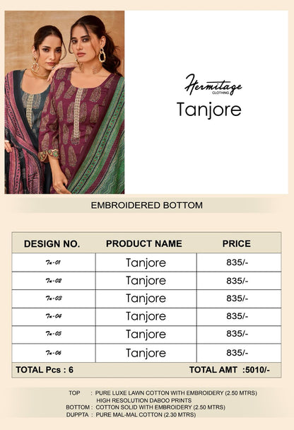 Tanjore Hermitage Clothing Cotton Pant Style Suits