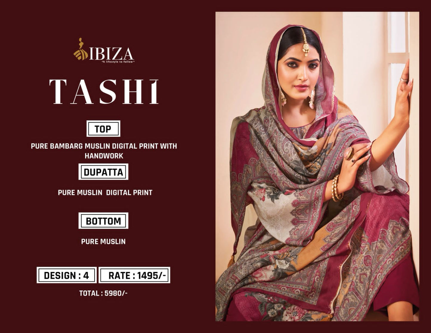 Tashi Ibiza Bemberg Muslin Karachi Salwar Suits