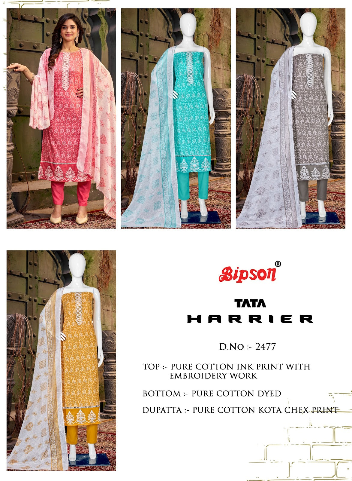 Tata Harrier-2477 Bipson Prints Cotton Pant Style Suits
