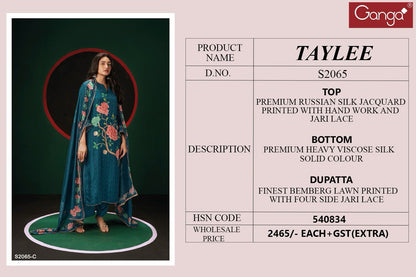 Taylee 2065 Ganga Silk Plazzo Style Suits