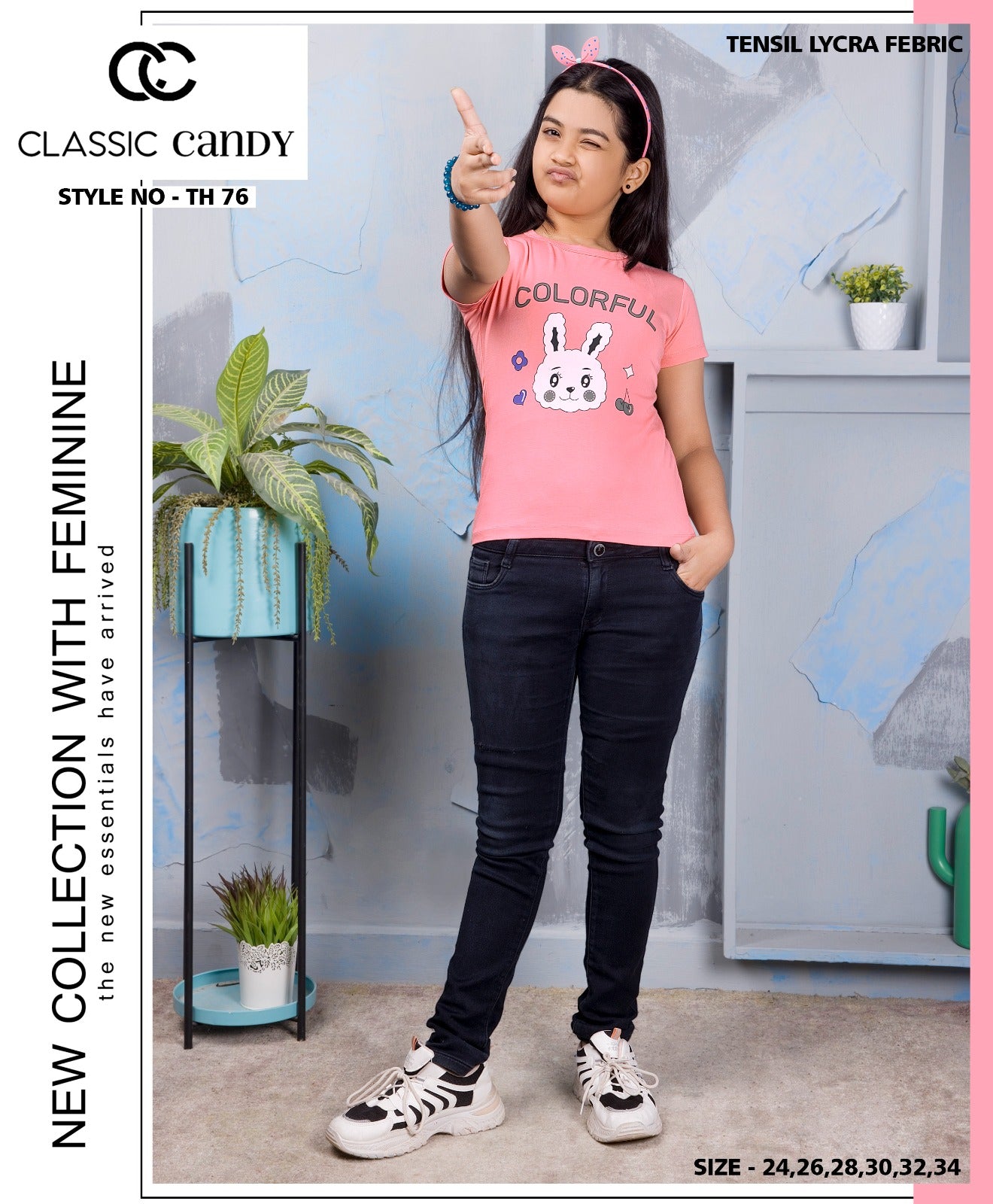 Th-76 Classic Candy Tencil Lycra Girls Tshirt